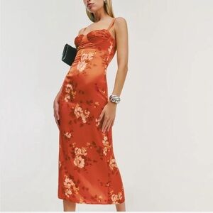 Reformation Orange Floral Midi Dress